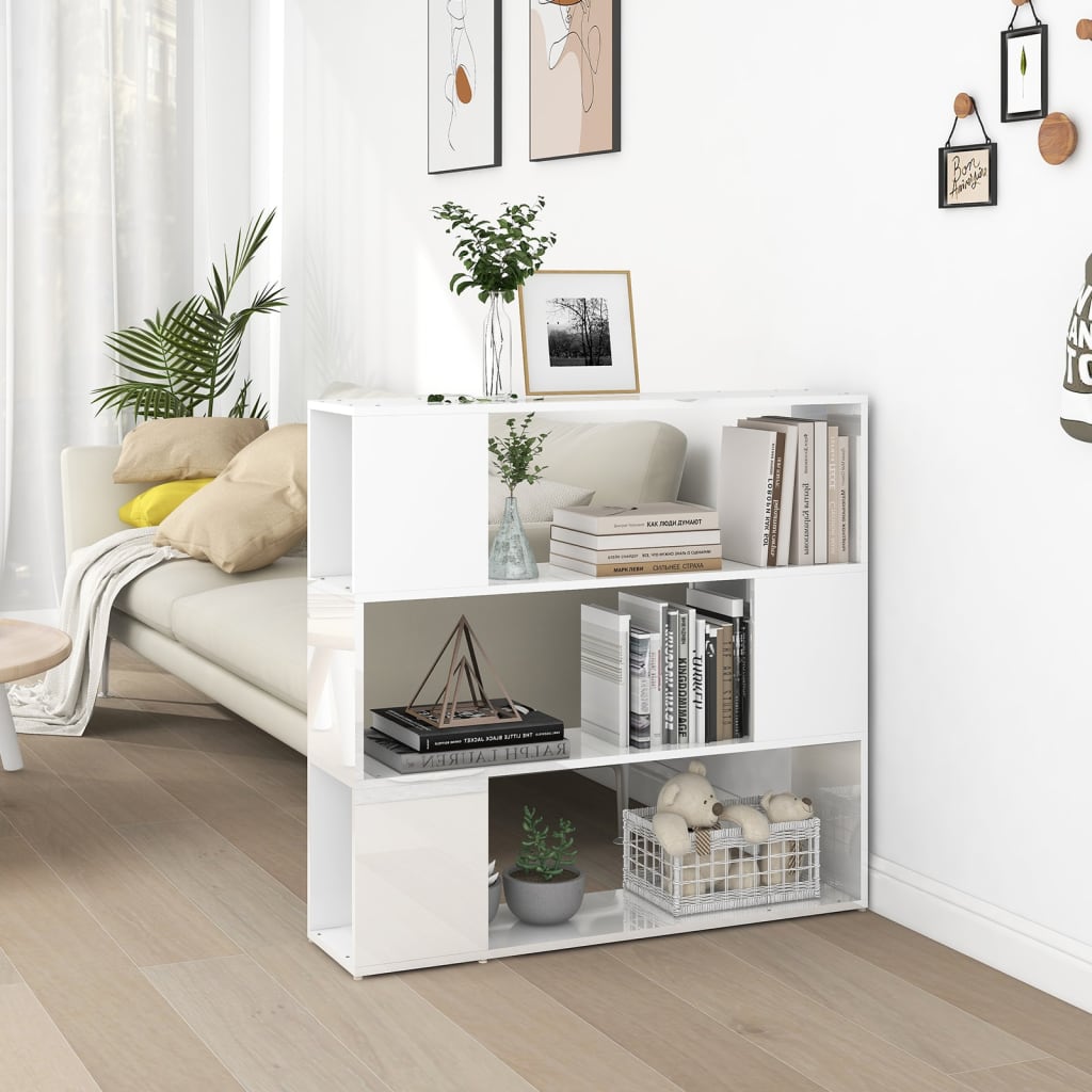 Bookcase/Room divider, extra-glossy white, 100x24x94 cm