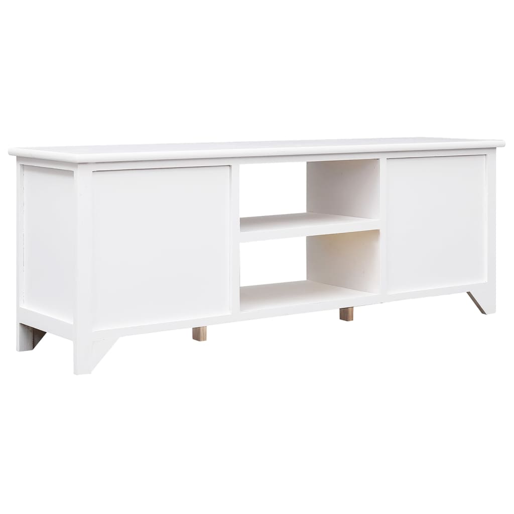 Comodă TV,alb, 108x30x40 cm, lemn masiv de paulownia