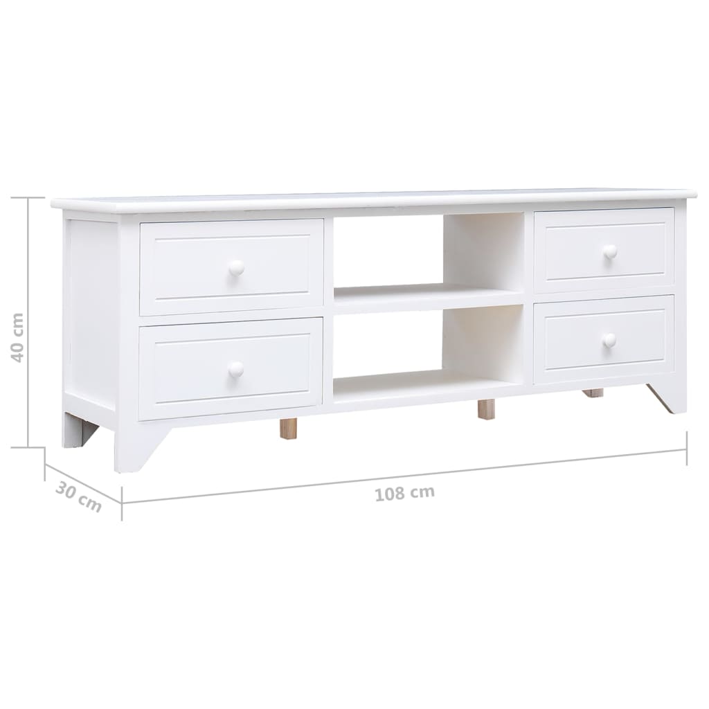 Comodă TV,alb, 108x30x40 cm, lemn masiv de paulownia