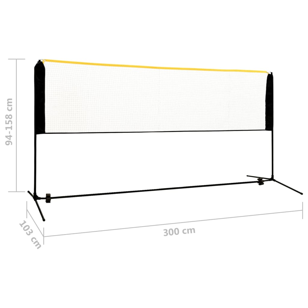 Adjustable badminton net, 300x103x94-158 cm, metal