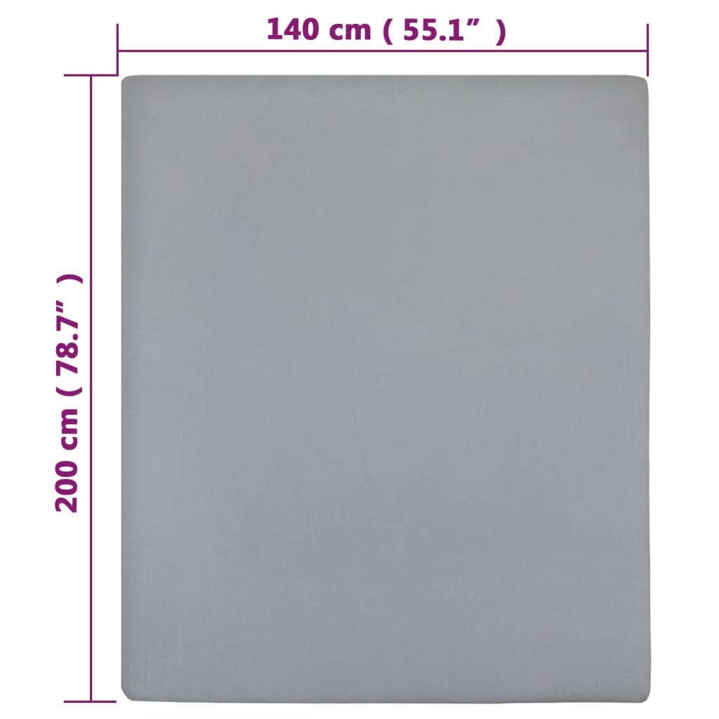 Bed sheet with elastic, 2 pcs., gray, 140x200 cm, cotton