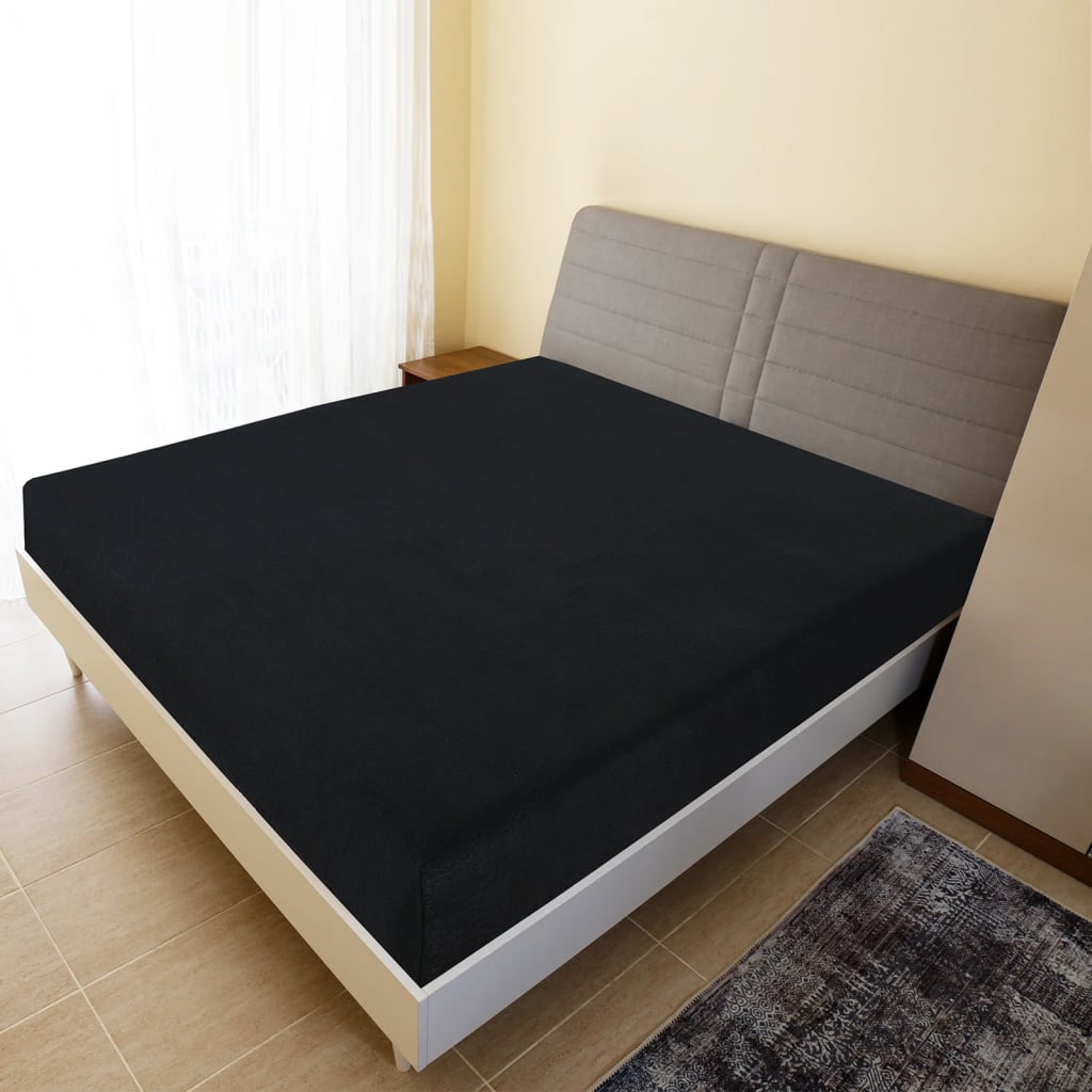 Bed sheet with elastic, black, 100x200 cm, cotton