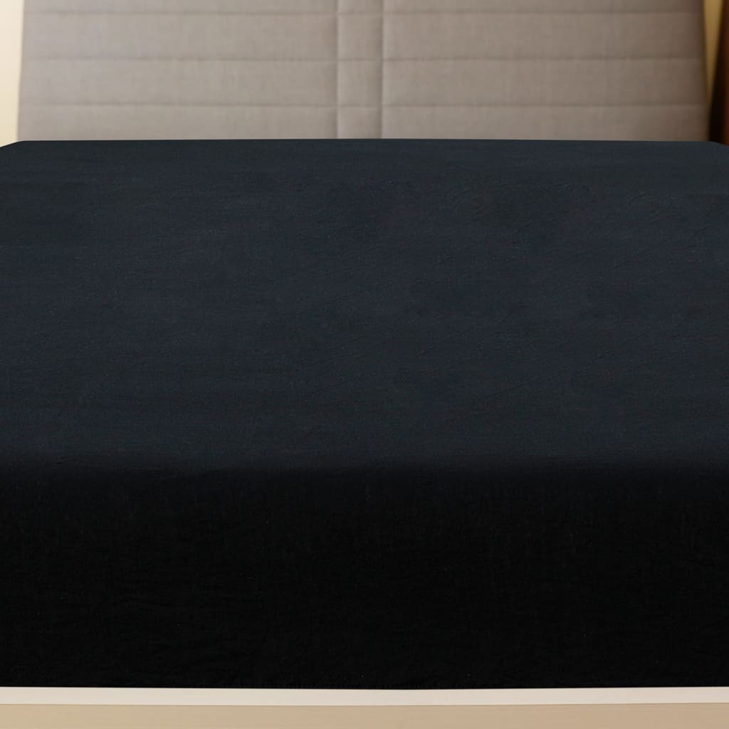 Bed sheet with elastic, 2 pcs., black, 160x200 cm, cotton