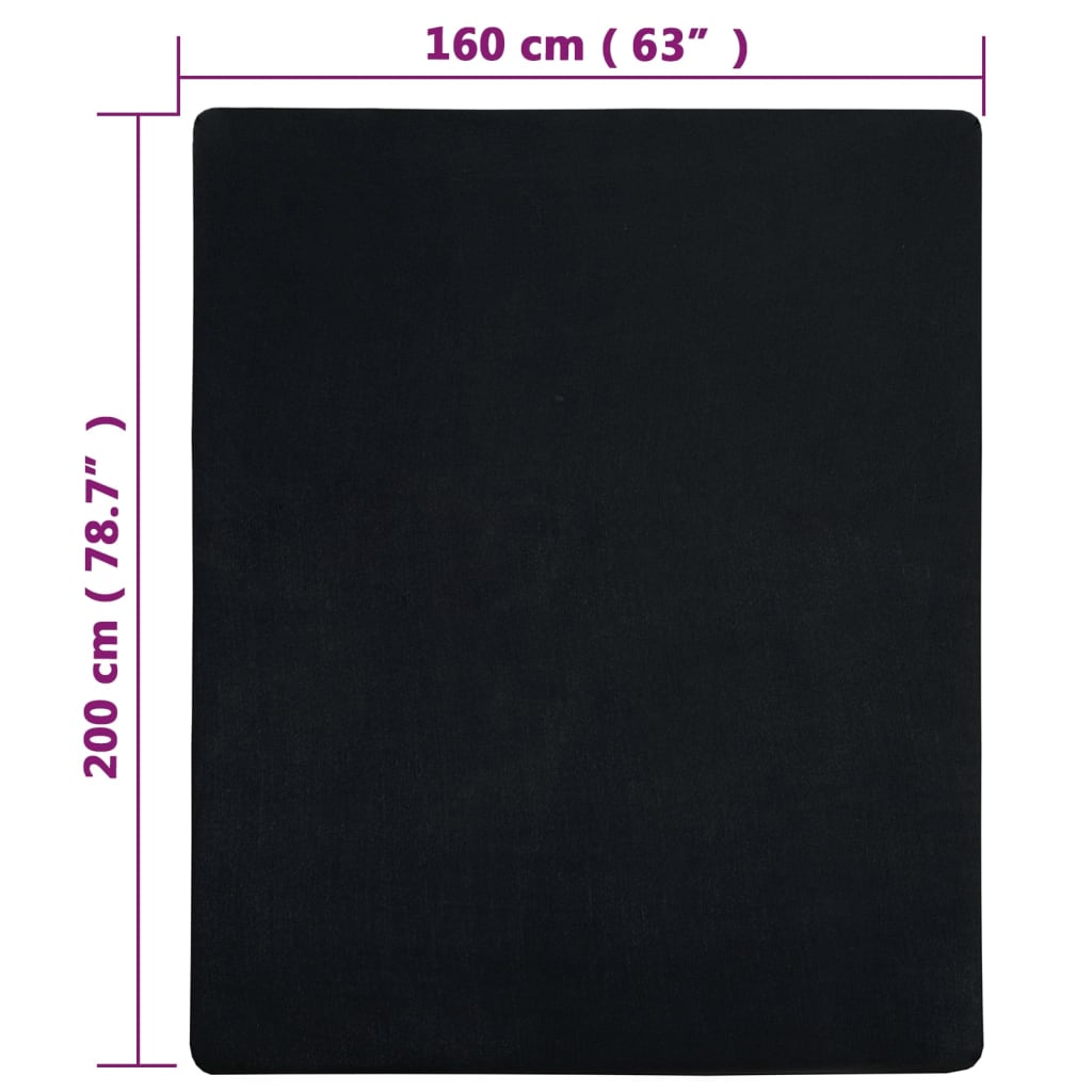 Bed sheet with elastic, 2 pcs., black, 160x200 cm, cotton