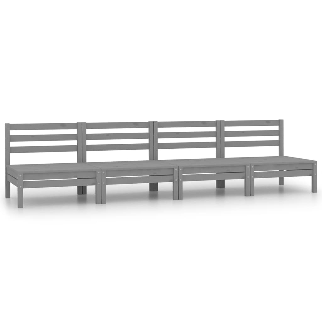Canapele de mijloc pentru grădină, 4 buc., gri, lemn masiv pin