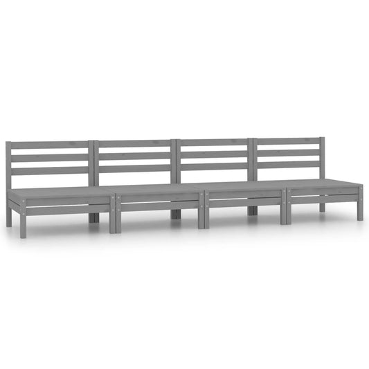 Canapele de mijloc pentru grădină, 4 buc., gri, lemn masiv pin