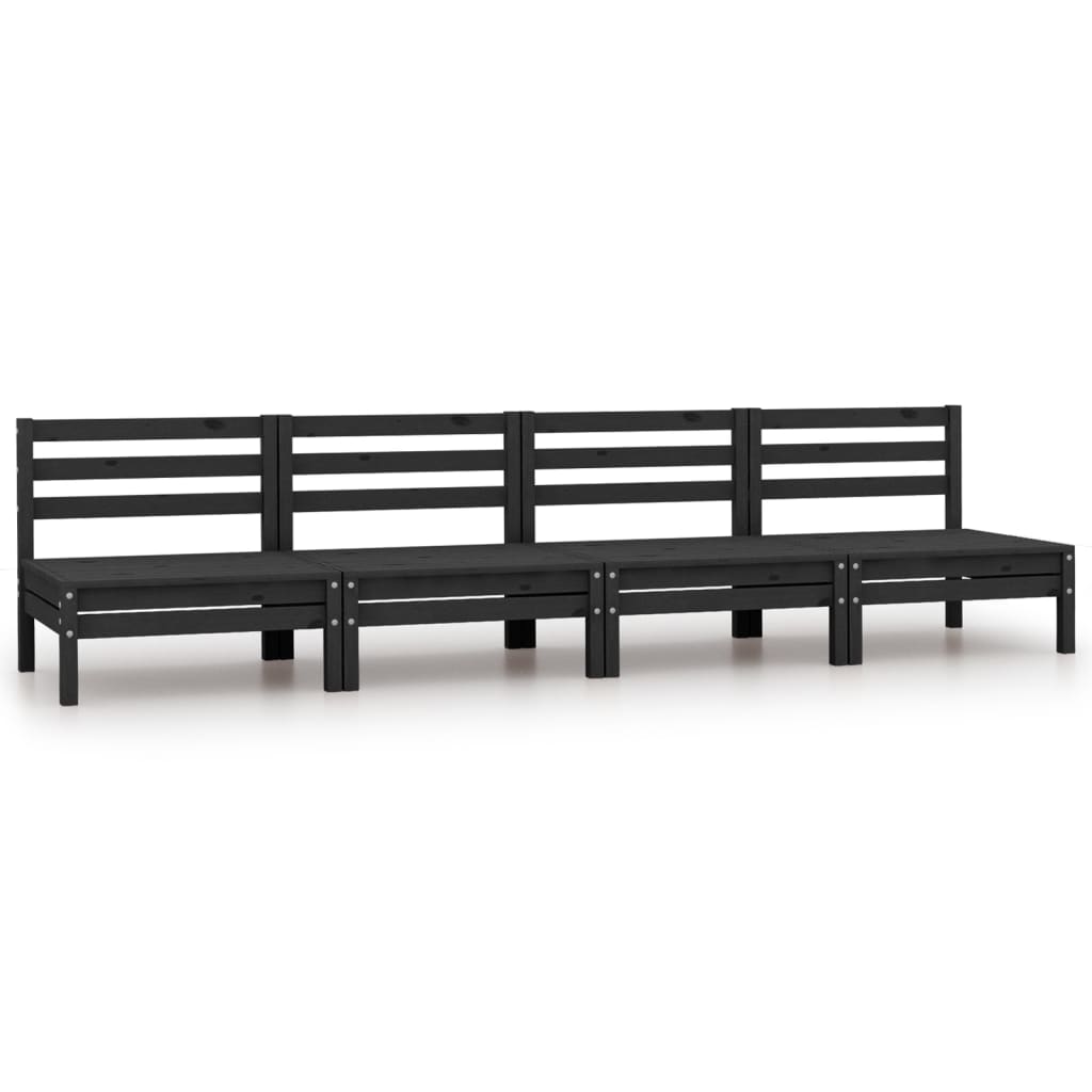 Garden center sofas, 4 pcs., black, solid pine wood