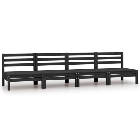 Garden center sofas, 4 pcs., black, solid pine wood