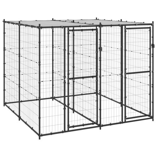 Outdoor dog pen with roof, 4.84 m², steel