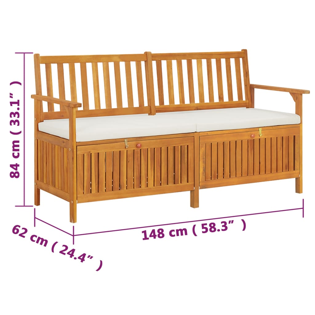 Bancă de depozitare cu pernă, 148 cm, lemn masiv de acacia