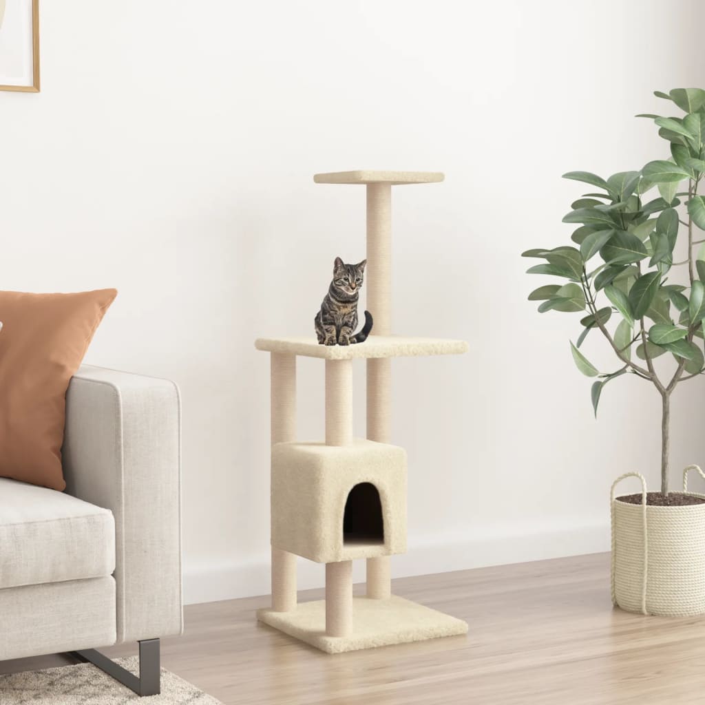 Set of cats with poles made of sisal rope, cream, 104 cm