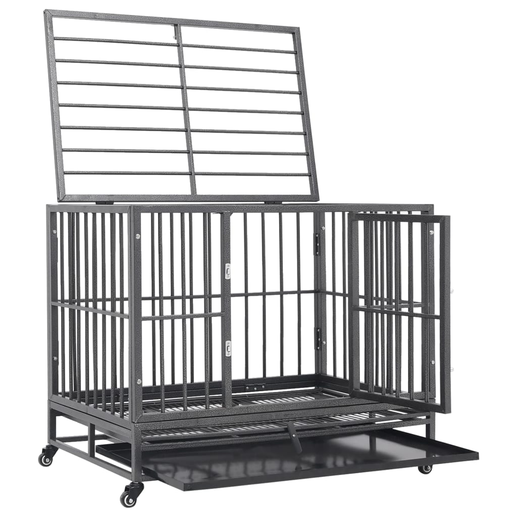 Dog cage with wheels, 92x62x76 cm, steel