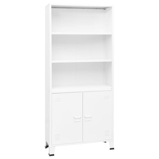 Bibliotecă tip industrial, alb, 80x32x180 cm, oțel