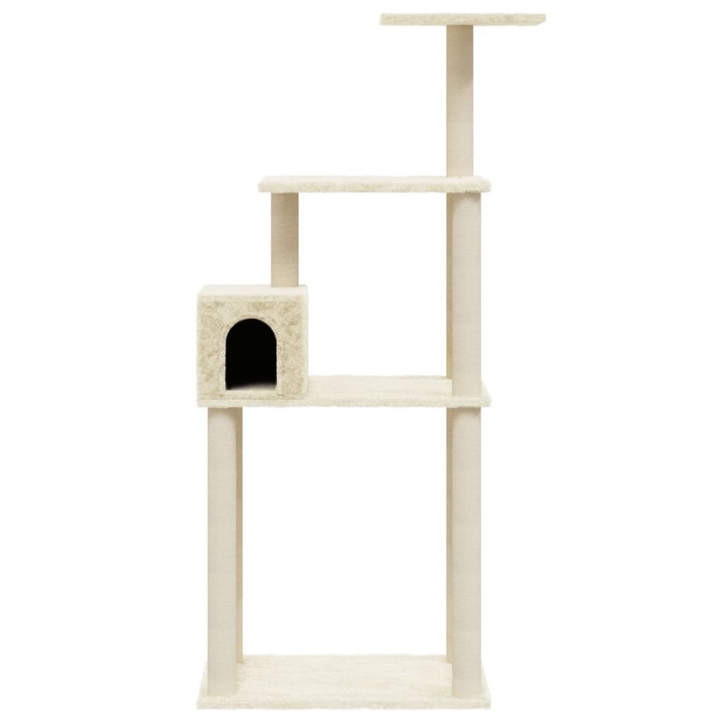 Ansamblu pisici cu stâlpi din funie de sisal, crem, 147 cm