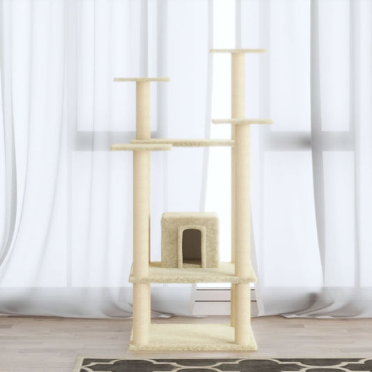 Ansamblu pisici cu stâlpi din funie de sisal, crem, 110 cm