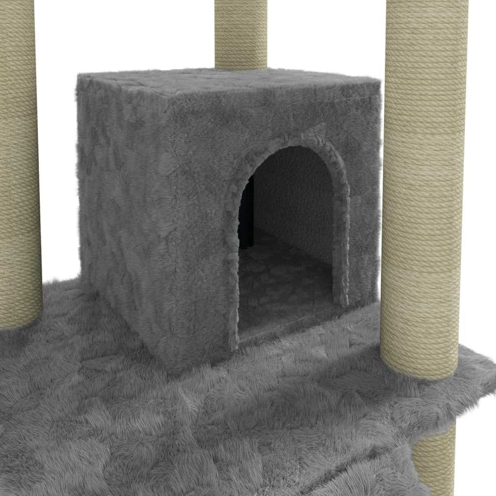 Ansamblu pisici, stâlpi din funie sisal, gri deschis, 155 cm