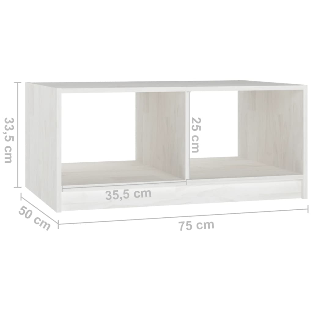 Măsuță de cafea, alb, 75x50x33,5 cm, lemn masiv de pin