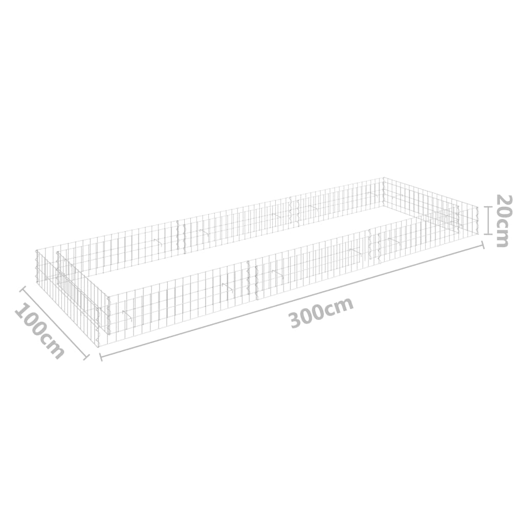 Strat înălțat de gabion, 300x100x20 cm, oțel galvanizat