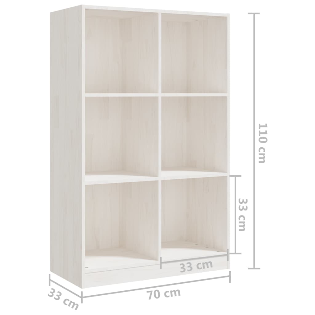 Bibliotecă, alb, 70x33x110 cm, lemn masiv de pin