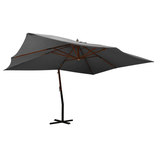 Umbrelă în consolă cu stâlp din lemn, antracit, 400 x 300 cm