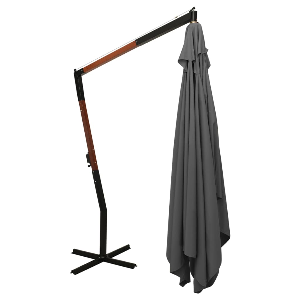 Umbrelă în consolă cu stâlp din lemn, antracit, 400 x 300 cm