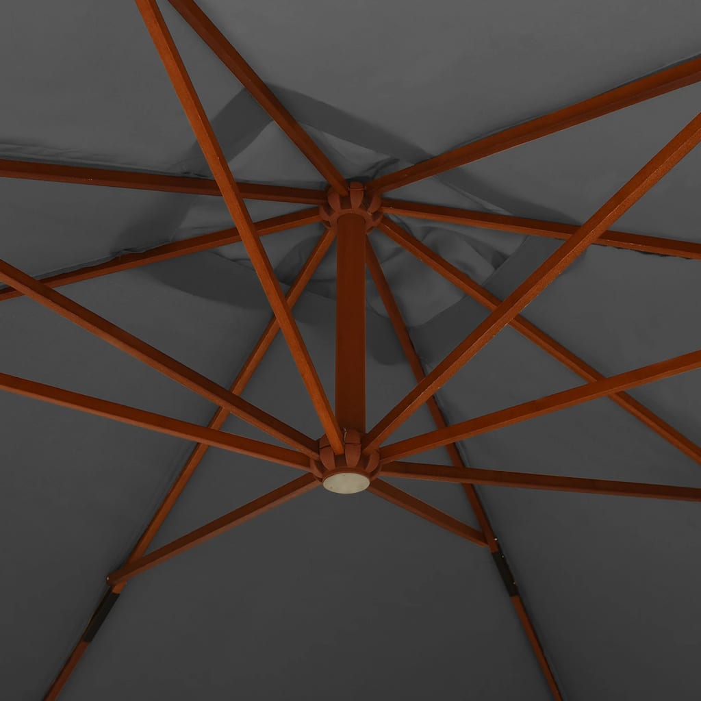 Umbrelă în consolă cu stâlp din lemn, antracit, 400 x 300 cm