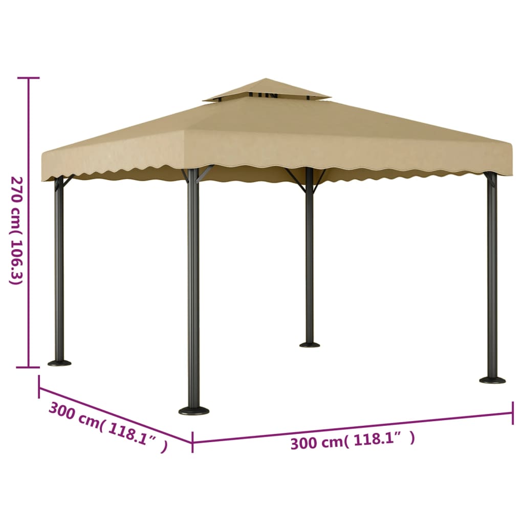 Foișor, gri taupe, 3x3 m, aluminiu și oțel