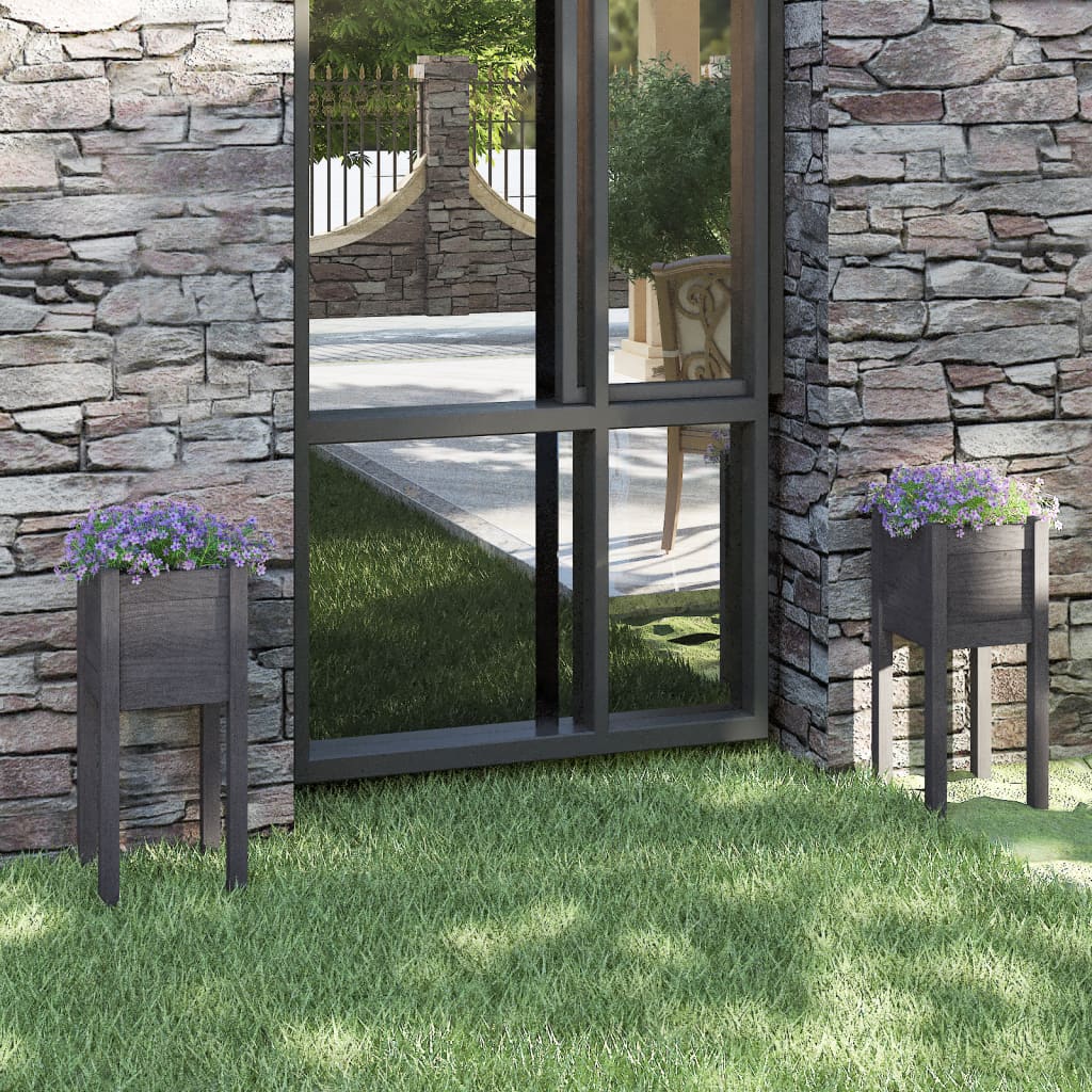 Jardiniere de grădină, 2 buc., gri, 31x31x70 cm, lemn masiv pin