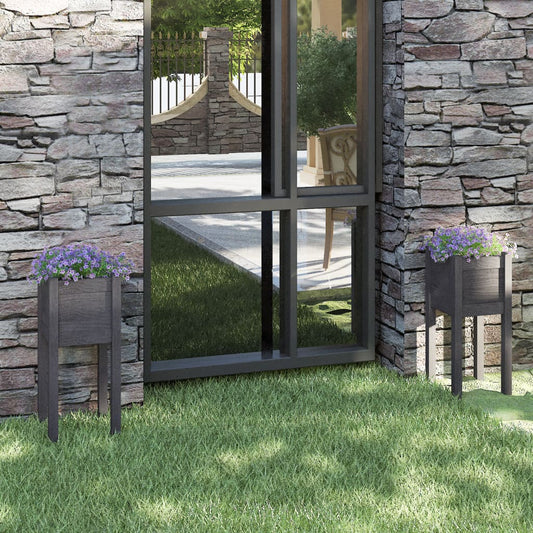 Jardiniere de grădină, 2 buc., gri, 31x31x70 cm, lemn masiv pin