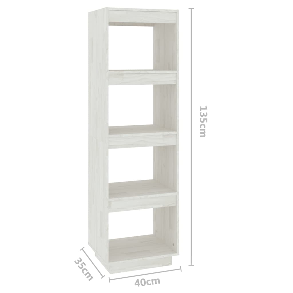 Bookcase/Room divider, white, 40x35x135 cm, solid pine wood