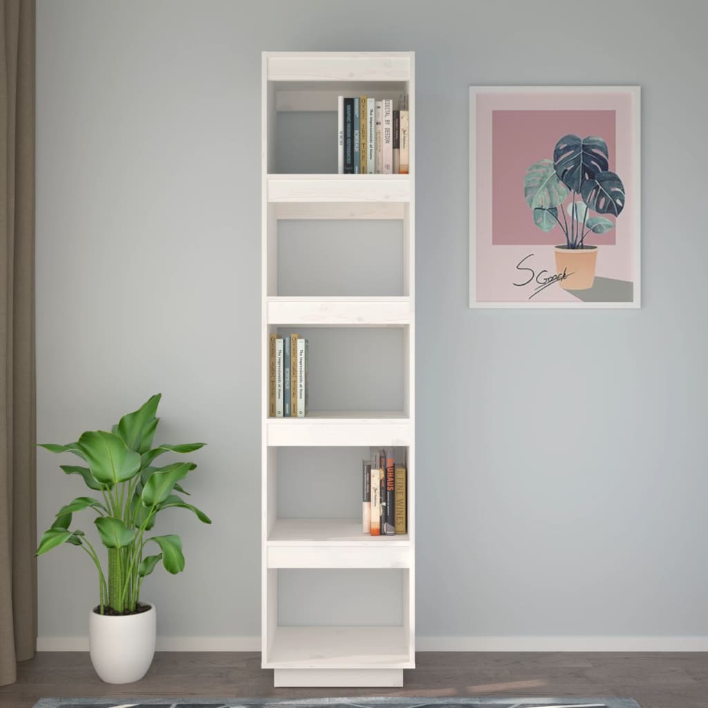 Bibliotecă/Separator cameră alb 40x35x167 cm lemn masiv de pin