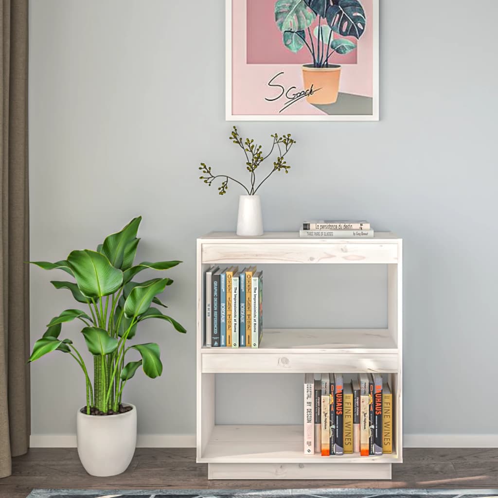 Bibliotecă, alb, 60x35x71 cm, lemn masiv de pin
