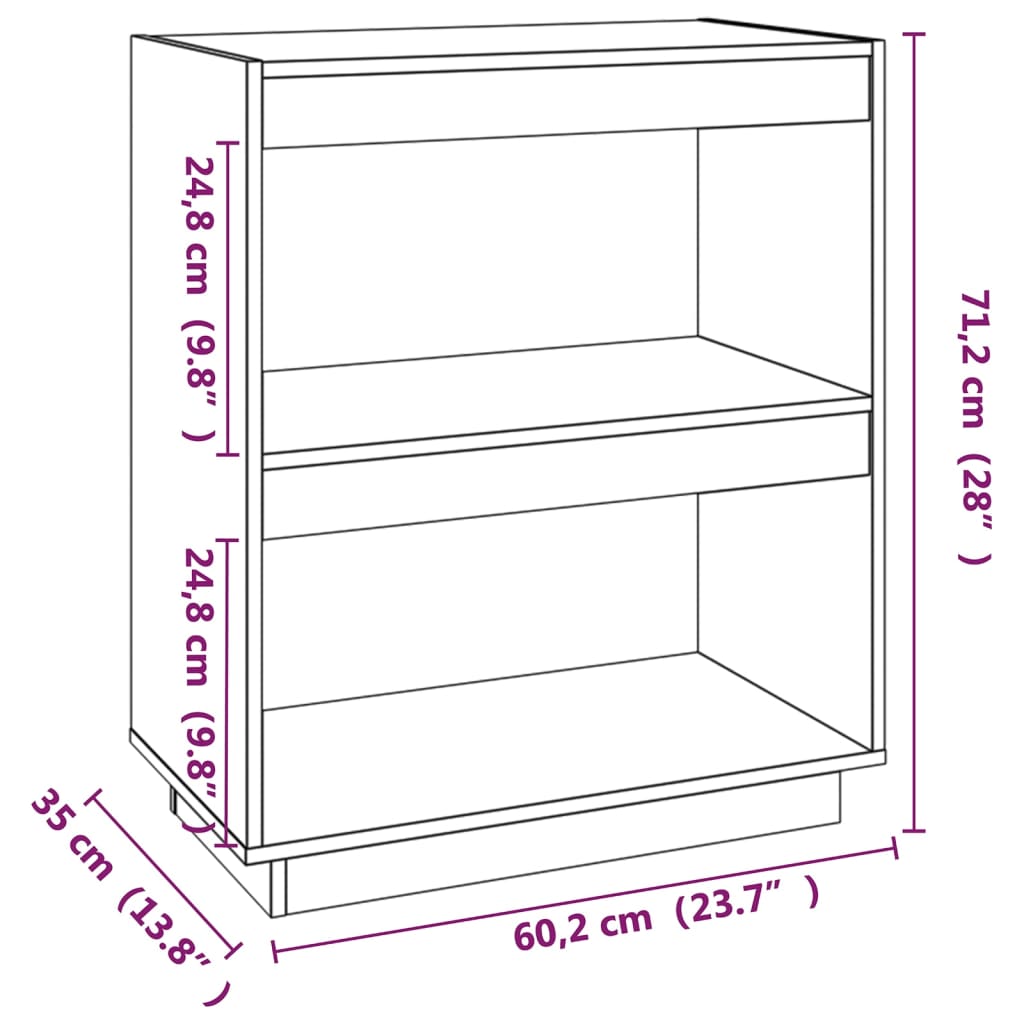 Bibliotecă, alb, 60x35x71 cm, lemn masiv de pin