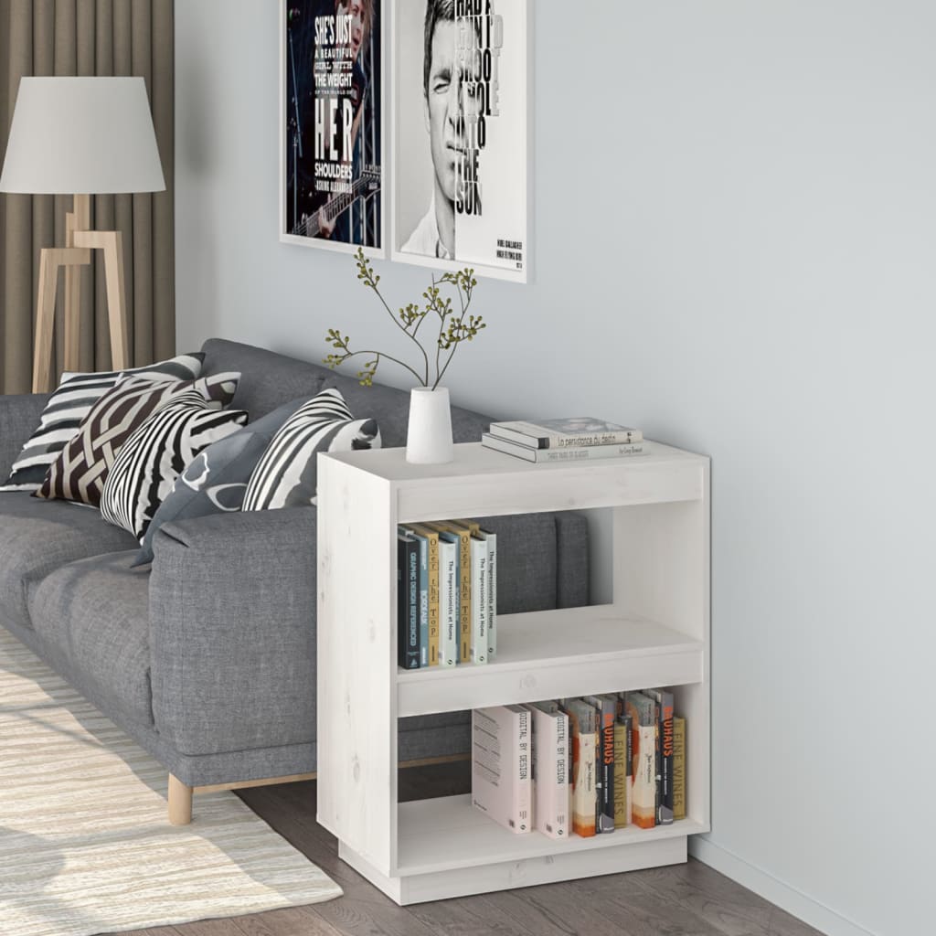 Bibliotecă, alb, 60x35x71 cm, lemn masiv de pin