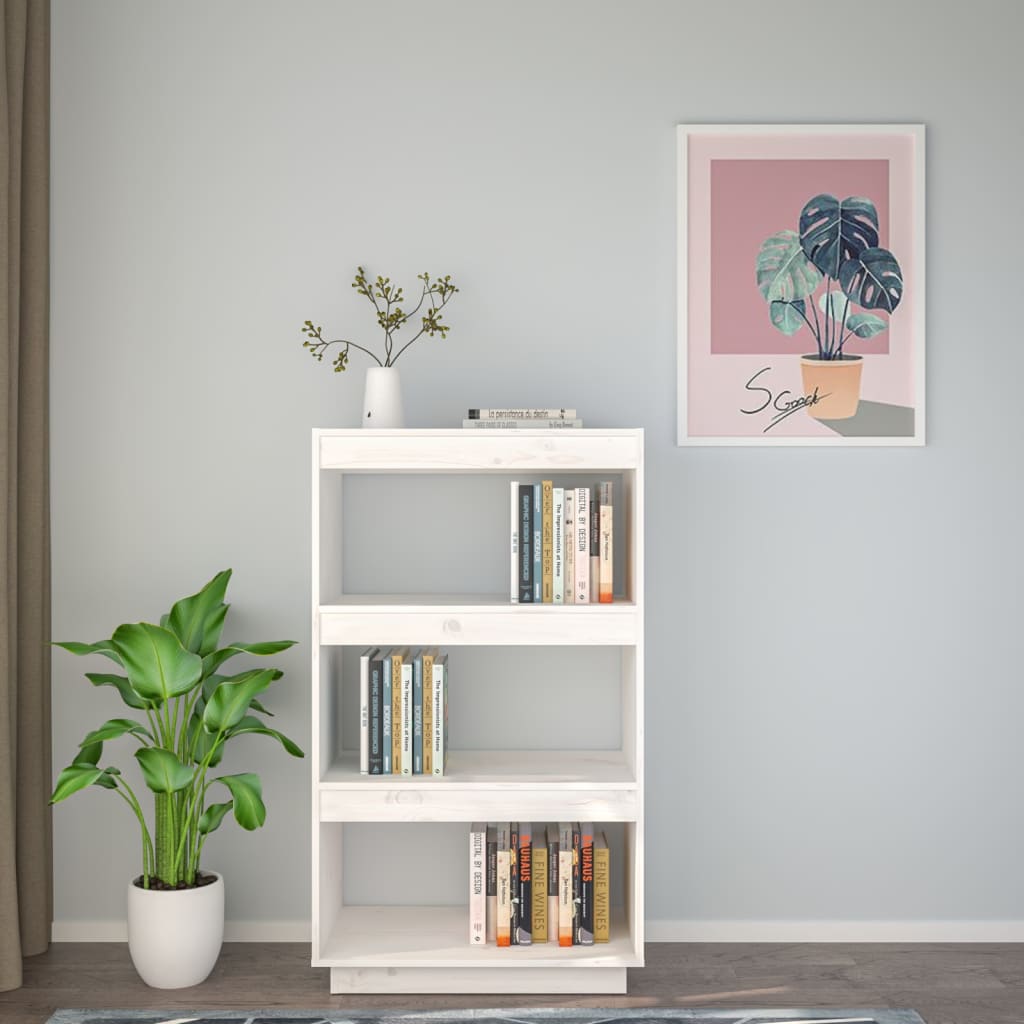 Bibliotecă/Separator cameră alb 60x35x103 cm lemn masiv de pin