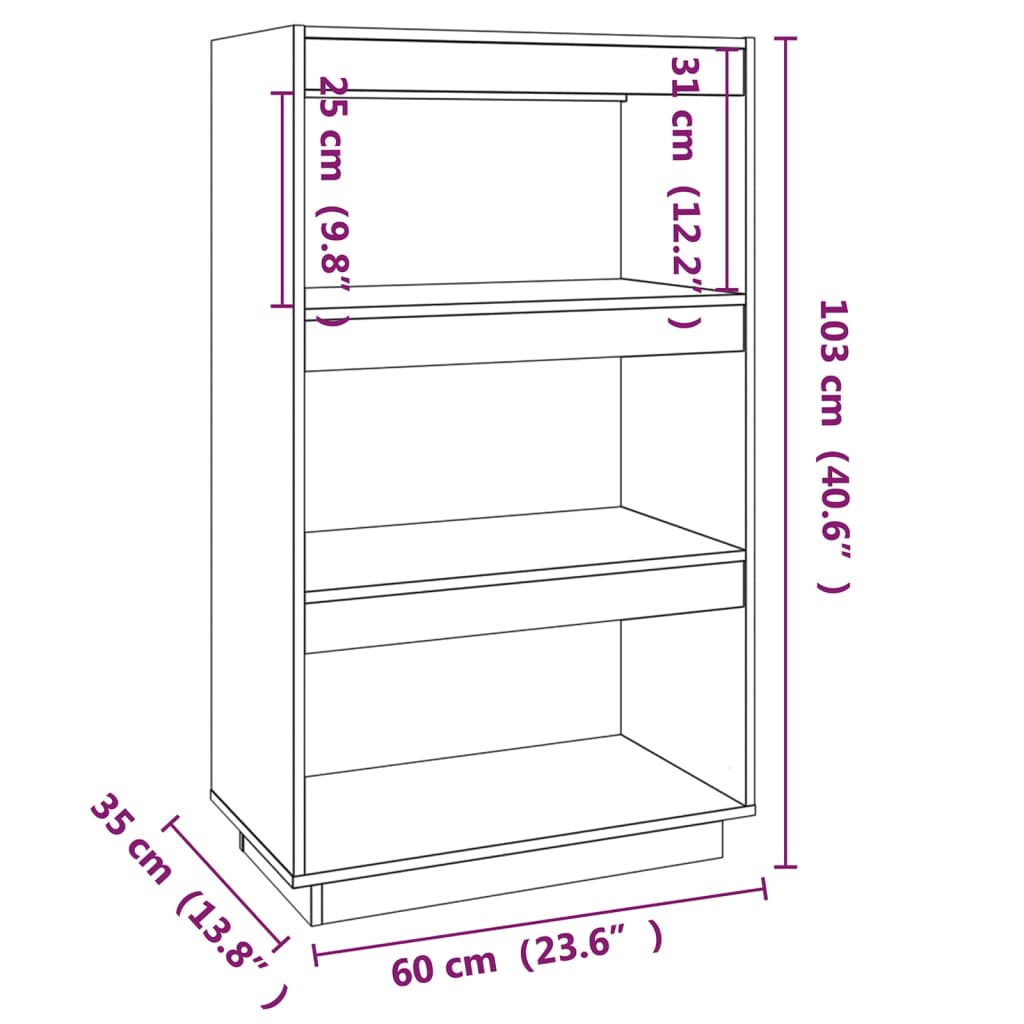 Bibliotecă/Separator cameră alb 60x35x103 cm lemn masiv de pin