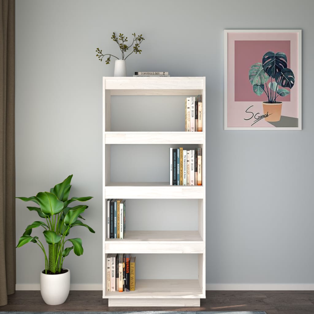 Bookcase/Room divider, white, 60x35x135 cm, solid pine wood