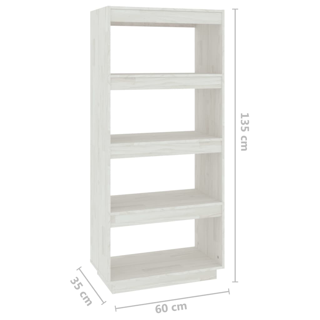 Bookcase/Room divider, white, 60x35x135 cm, solid pine wood