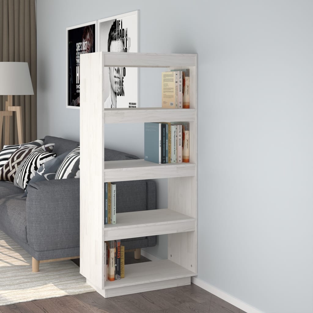 Bookcase/Room divider, white, 60x35x135 cm, solid pine wood