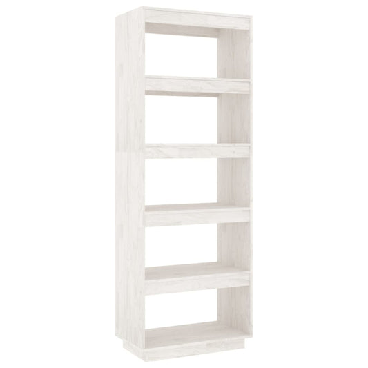 Bibliotecă/Separator cameră, alb, 60x35x167 cm, lemn masiv pin