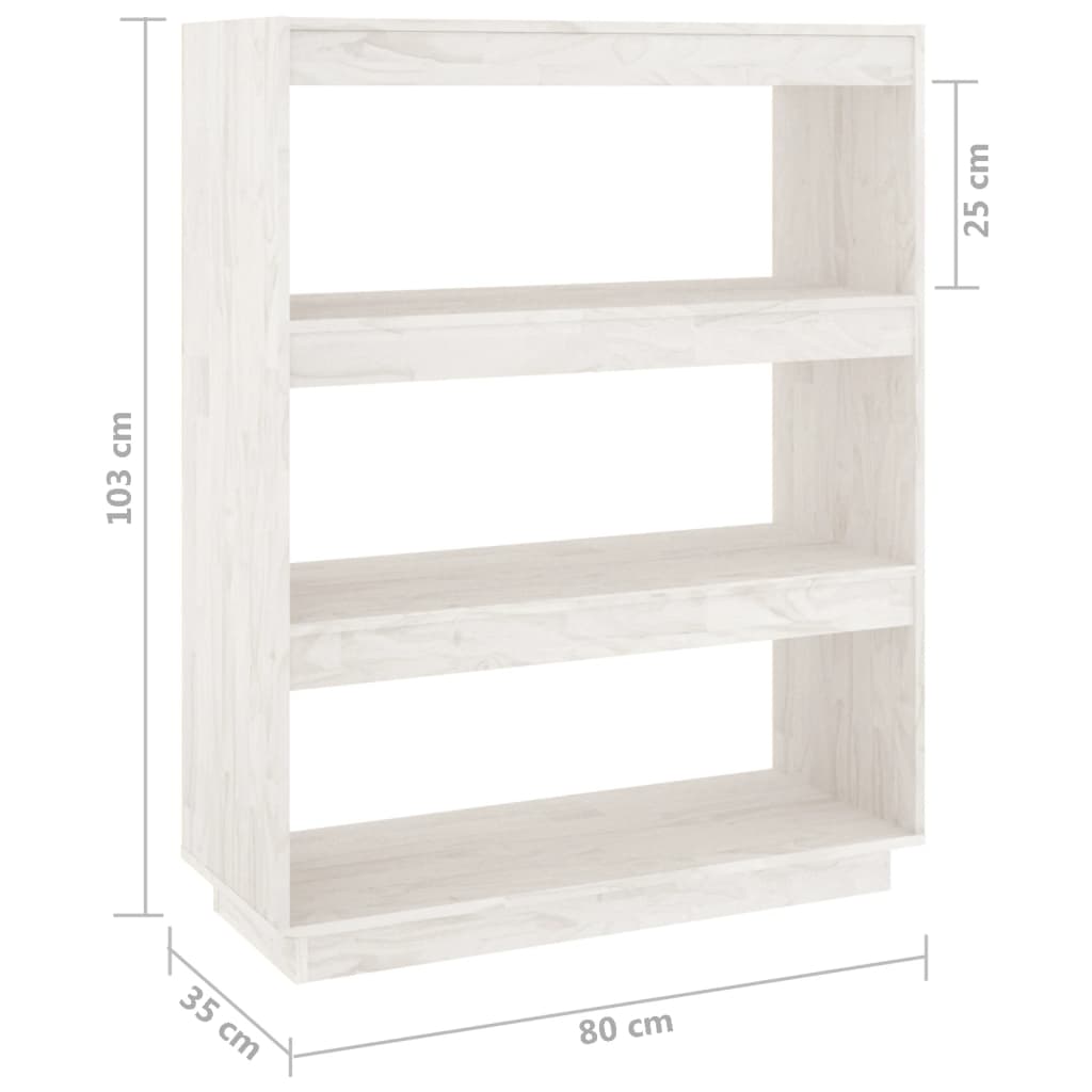 Bookcase/Room divider, white, 80x35x103 cm, solid pine wood
