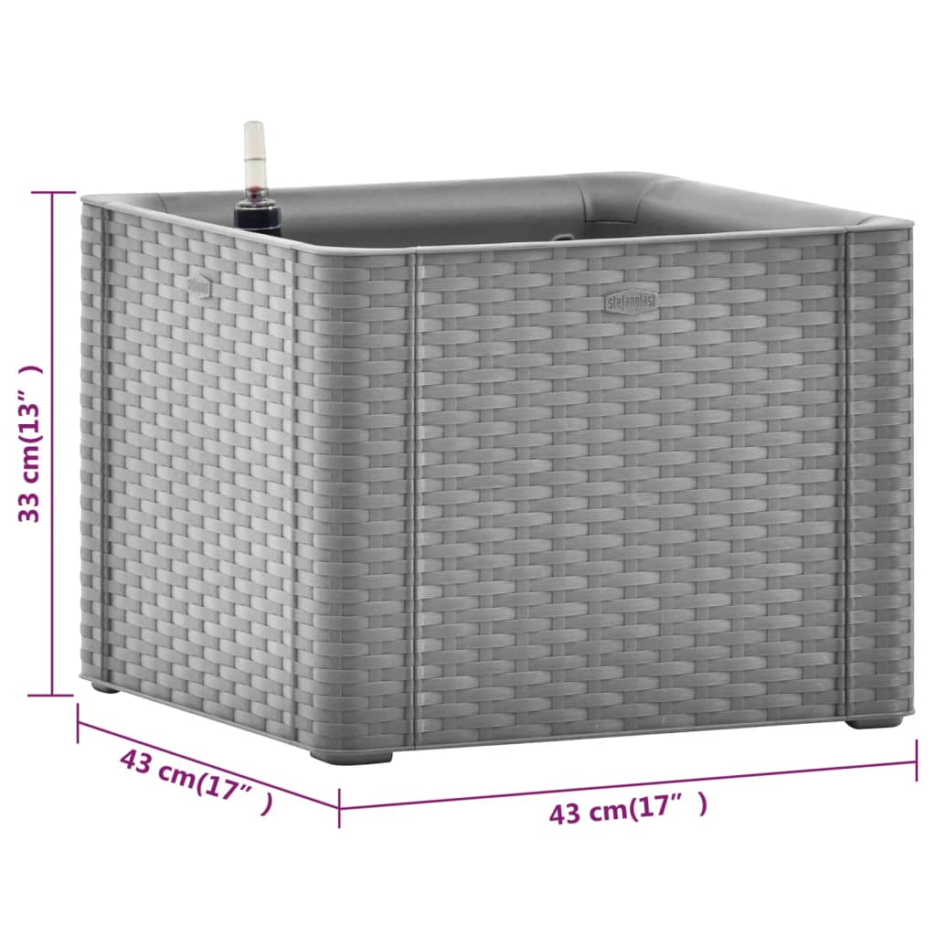 Strat înălțat de grădină cu sistem auto-udare, gri, 43x43x33 cm
