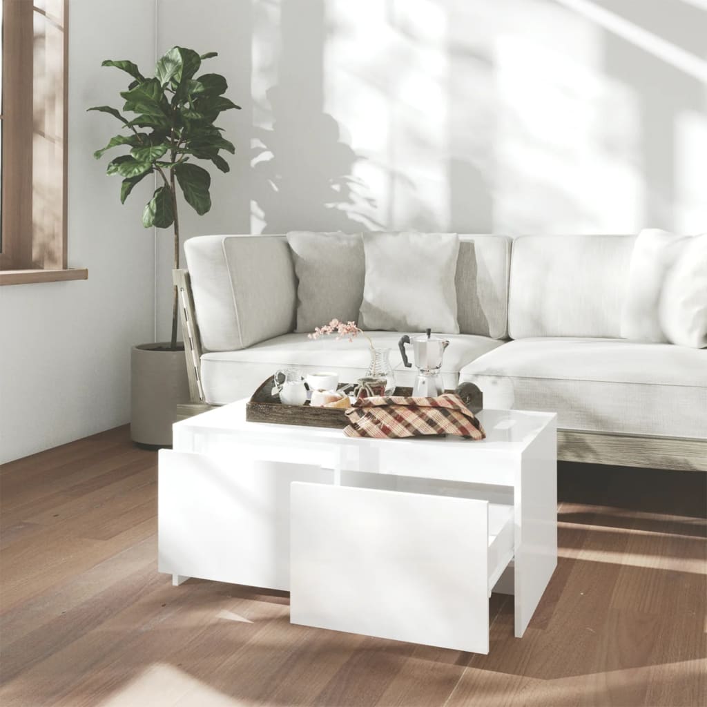 Coffee table, glossy white, 90x50x41.5 cm, chipboard