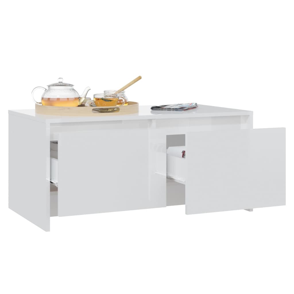Coffee table, glossy white, 90x50x41.5 cm, chipboard