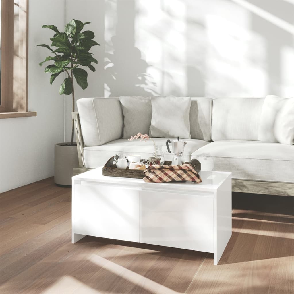 Coffee table, glossy white, 90x50x41.5 cm, chipboard