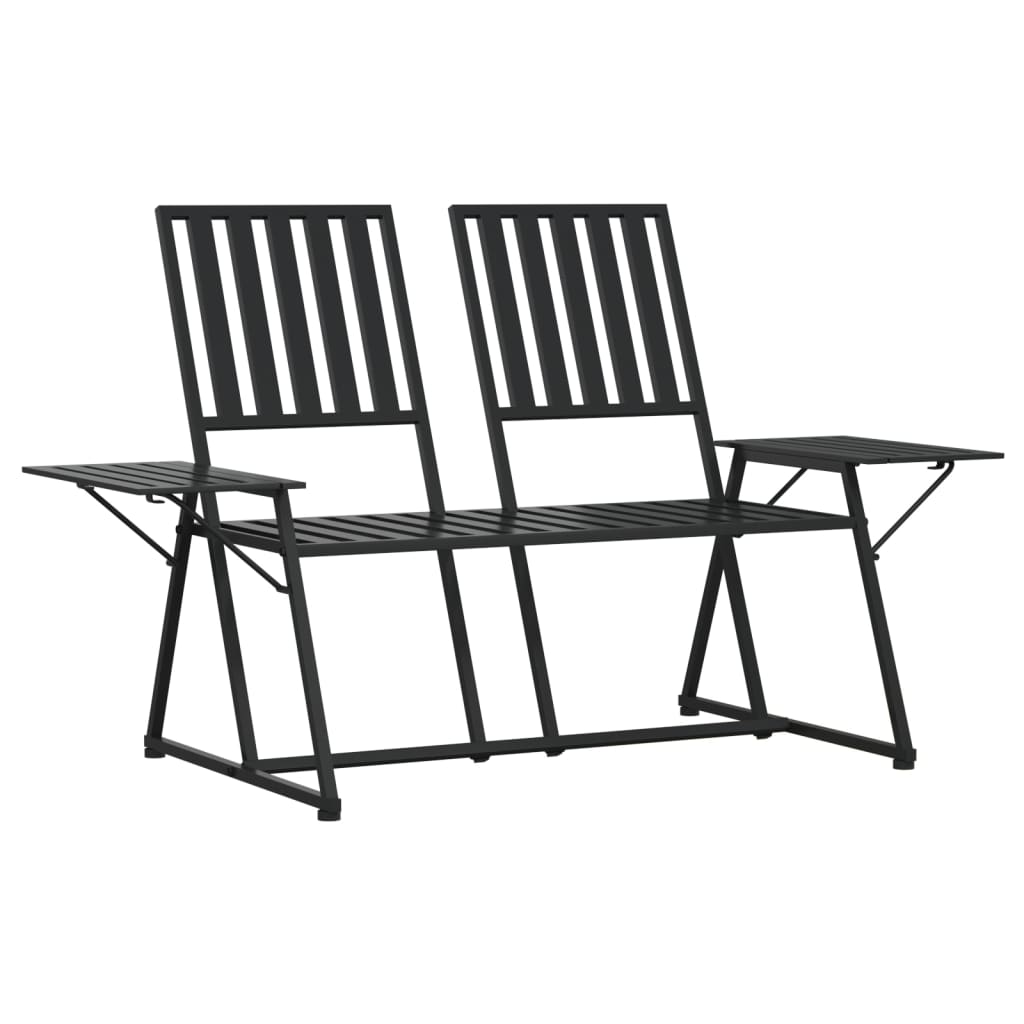 Bancă de grădină cu 2 locuri, negru, 165 cm, oțel
