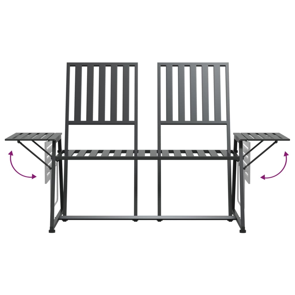 Bancă de grădină cu 2 locuri, negru, 165 cm, oțel