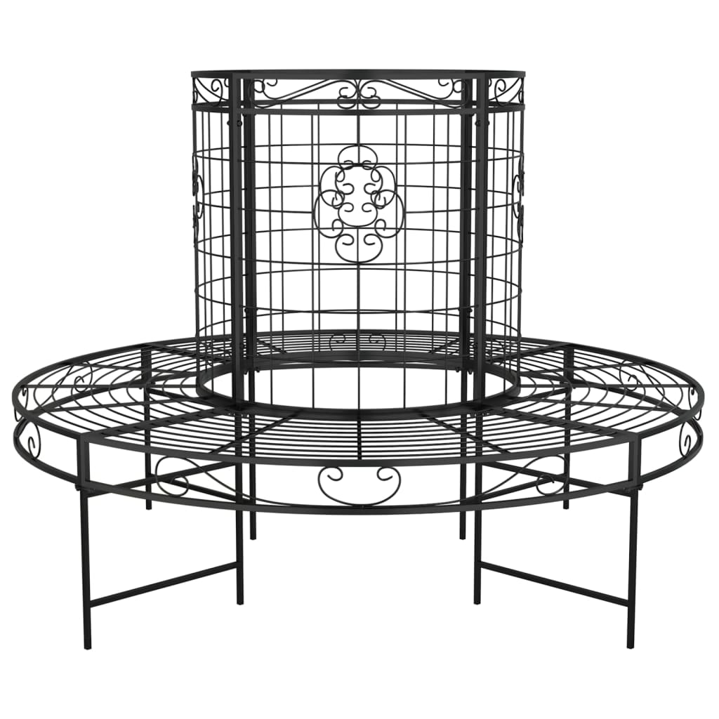 Bancă circulară de copac, negru, Ø137 cm, oțel