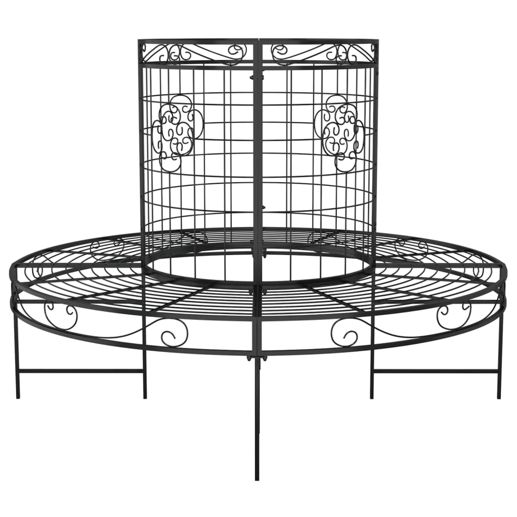 Bancă circulară de copac, negru, Ø137 cm, oțel