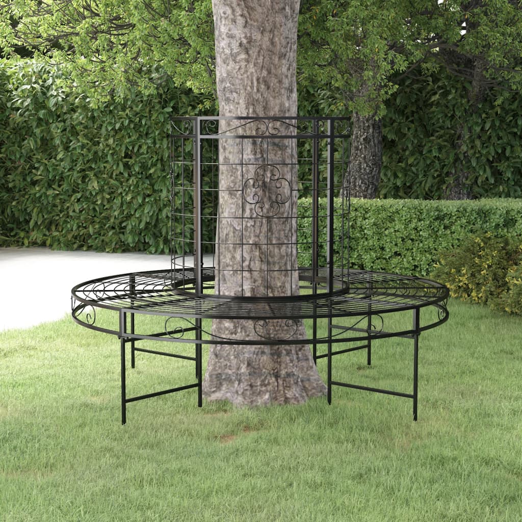 Bancă circulară de copac, negru, Ø137 cm, oțel